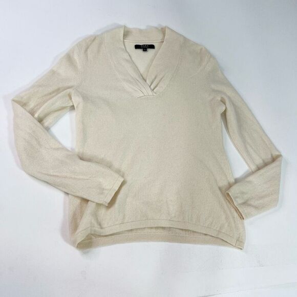 Alex Marie Sweater Womens Large Ivory Cashmere V-Neck Long Sleeve Pullover - Picture 1 of 8